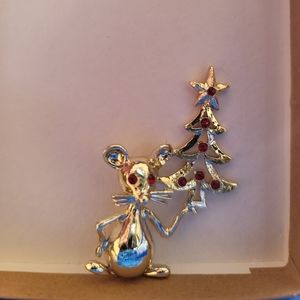 Vintage Tang Mouse Pin With Christmas Tree